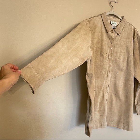 Vintage The Quacker Factory Tan Leather Button Up Shirt Shacket Size 1X - Picture 5 of 16
